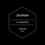 Architizer A+ Awards Finalist 2026 Logo auf schwarzem Hintergrund